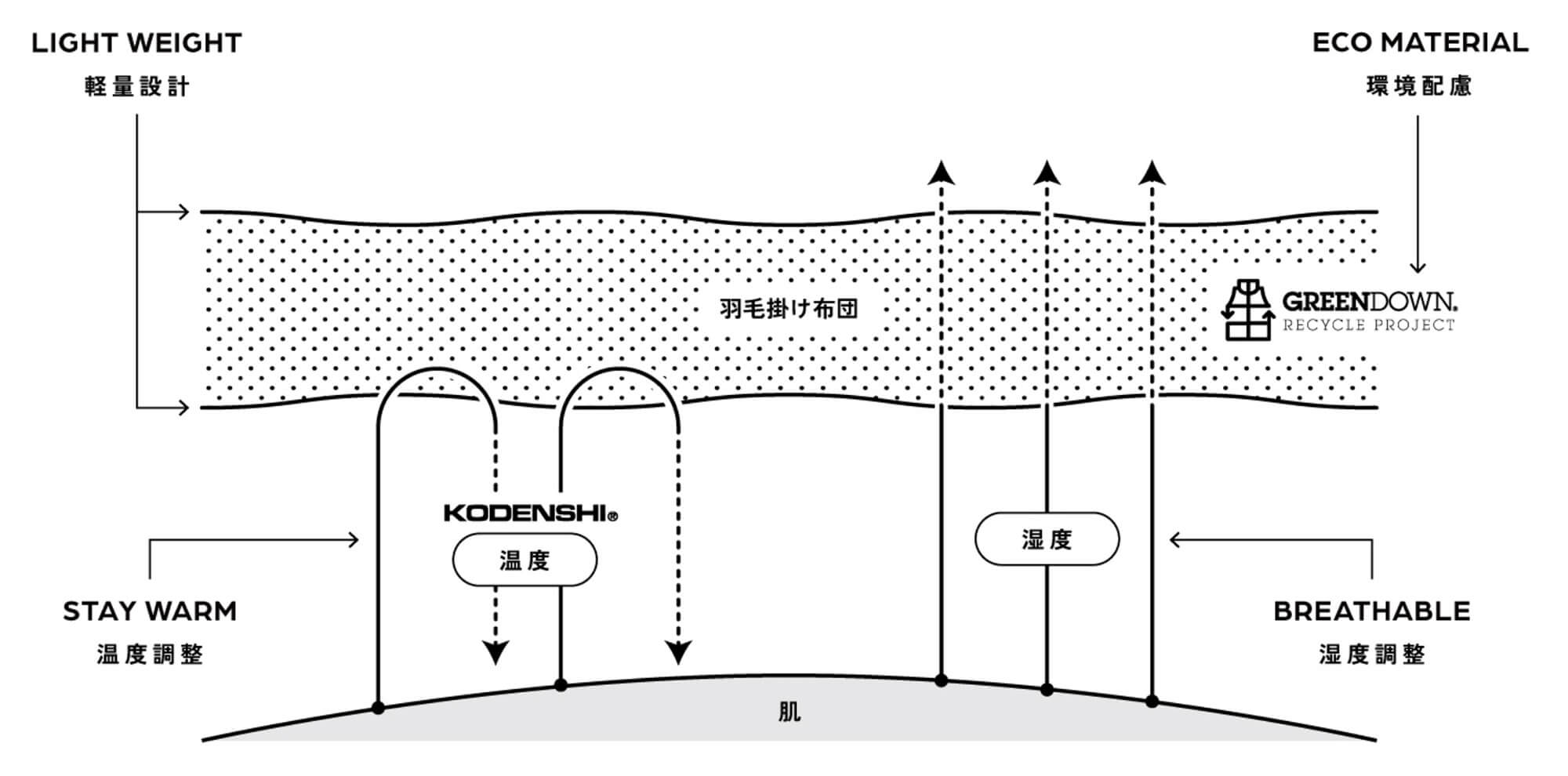 光電⼦ダウンによるリバカリーサポートを叶えた⽻⽑布団 KODENSHI / DOWN DUVET